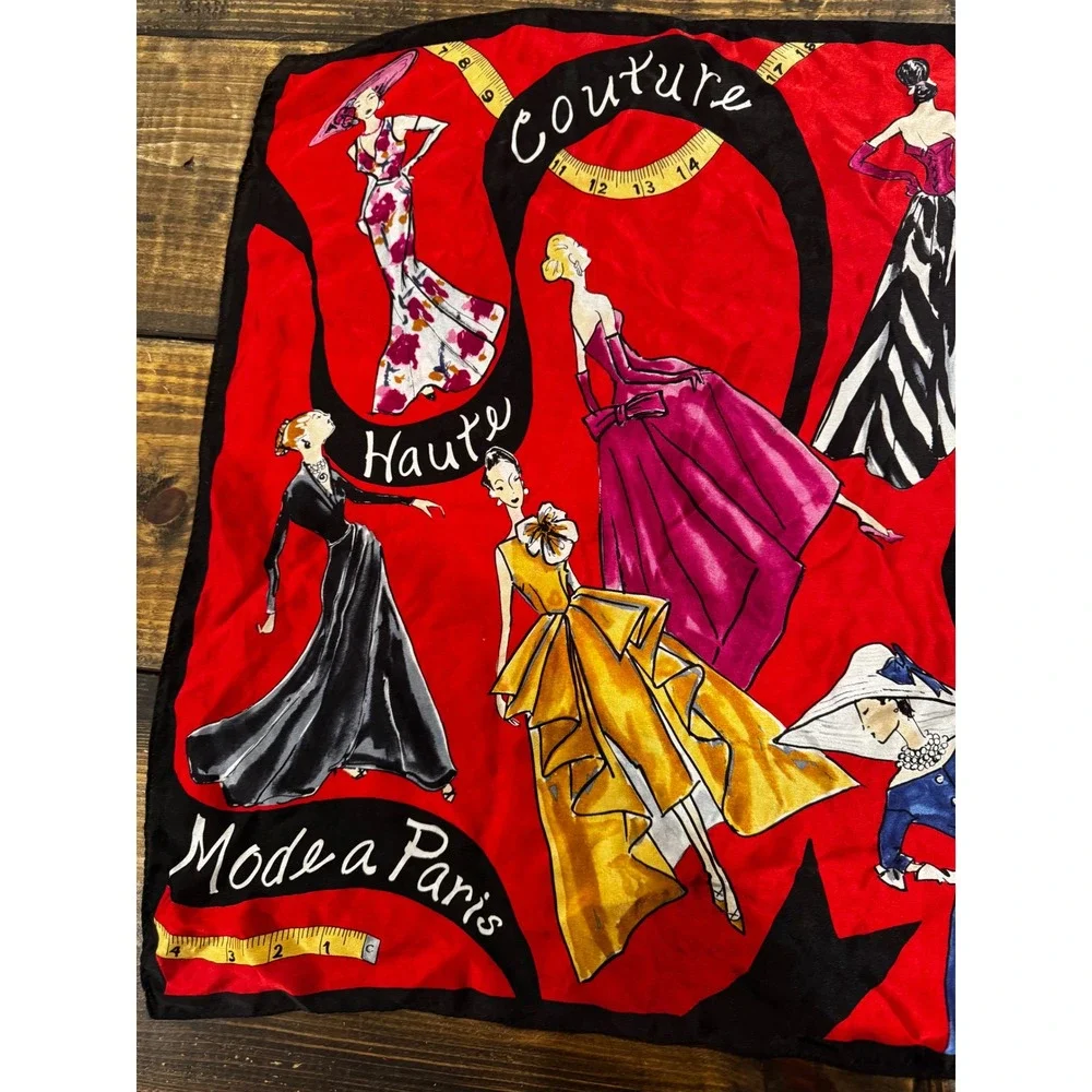 Paris Couture Scarf Women Red Black Haute Mode a Paris Fashion Print 20X21 Scarf
